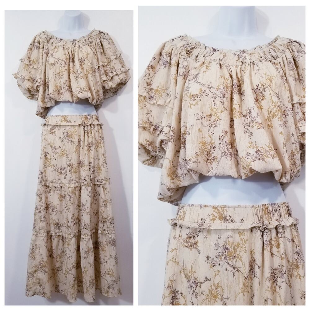Moon River Cream Floral Maxi Skirt